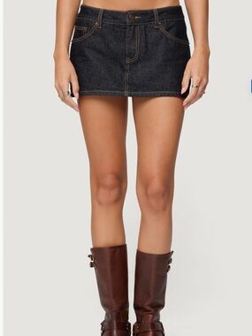 edikted foster washed denim mini skirt indigo blue raw washed